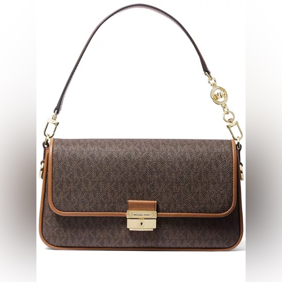 Michael Kors Tan Bradshaw Monogram Shoulder bag.  EUC - Picture 1 of 16
